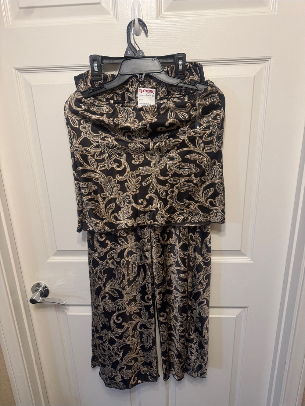See You Monday, Black with Gold Paisley Two-Piece Set